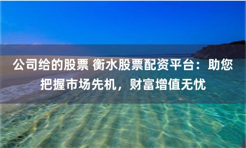 公司给的股票 衡水股票配资平台：助您把握市场先机，财富增值无忧